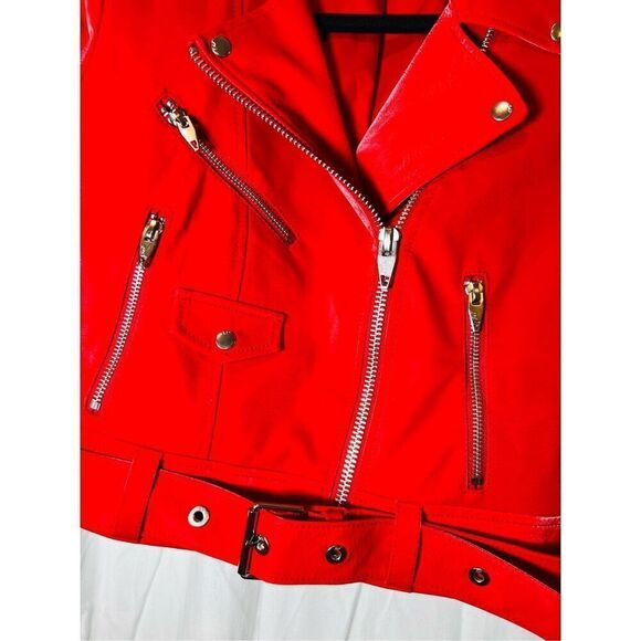 NEW Cinq a Sept Women's Zoe Faux Leather Sangria Moto Jacket Red Size Small NWOT - Picture 4 of 8
